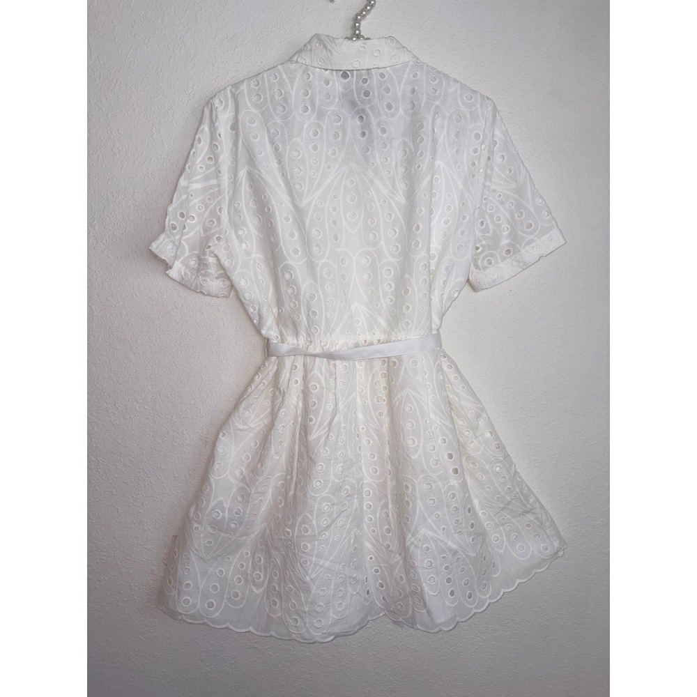 Zara Eyelet Shirt Dress medium White New Belted Scalloped Mini Embroidery - Picture 5 of 16